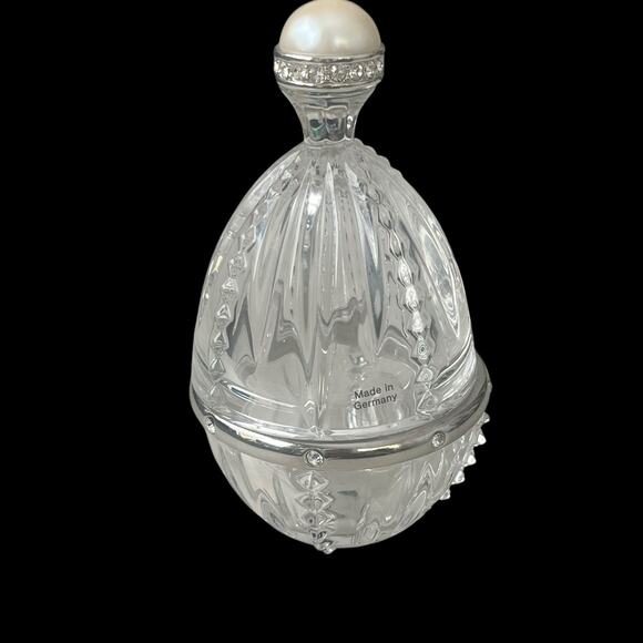 Lenox Pave Jewels Diamonds & Pearls Royal Lead Crystal Egg Trinket Box Vintage - Picture 1 of 12